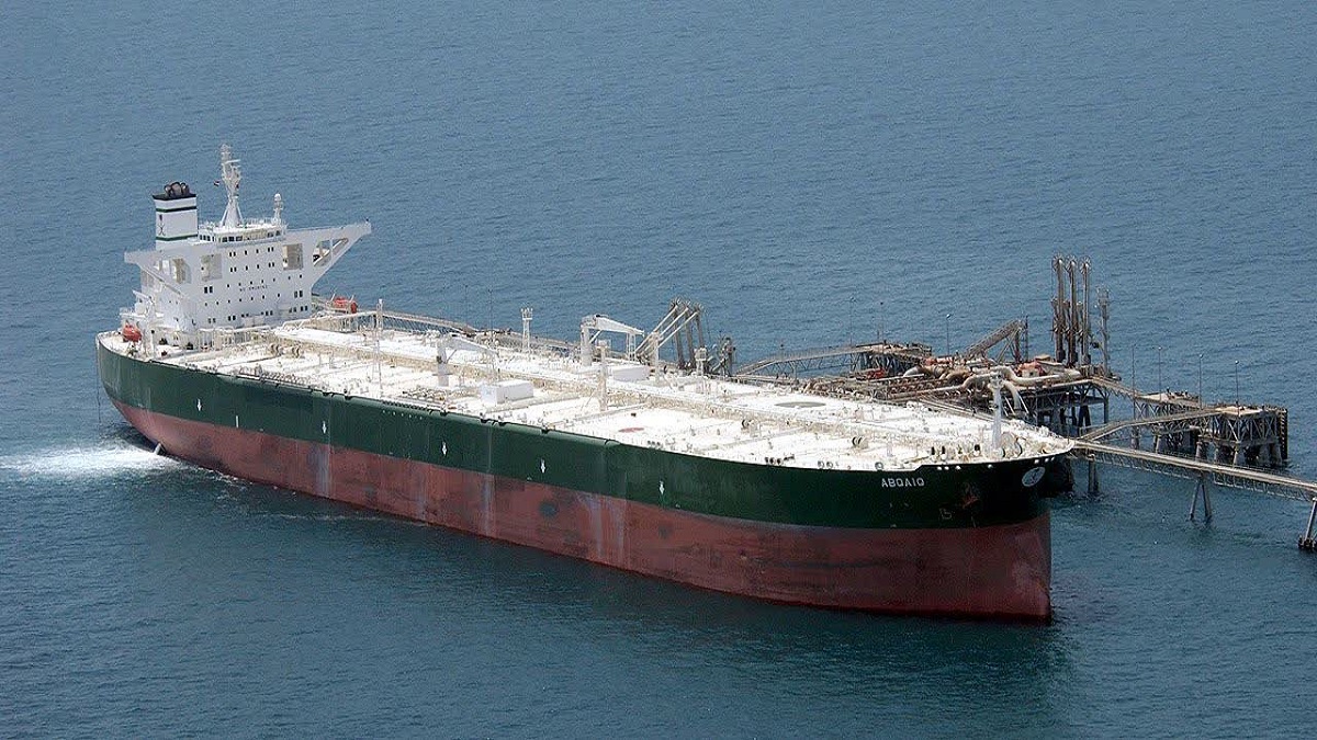 Oil tanker AbQaiq loading crude oil at an offshore terminal