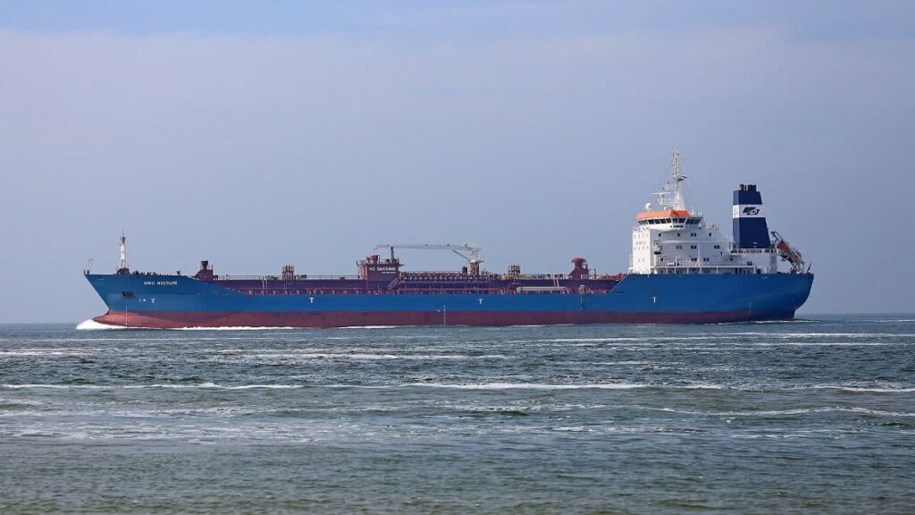 BRO NISSUM oil products tanker viewed from shore