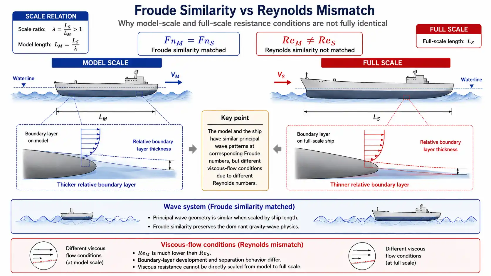 Froude similarity and Reynolds-number mismatch infographic