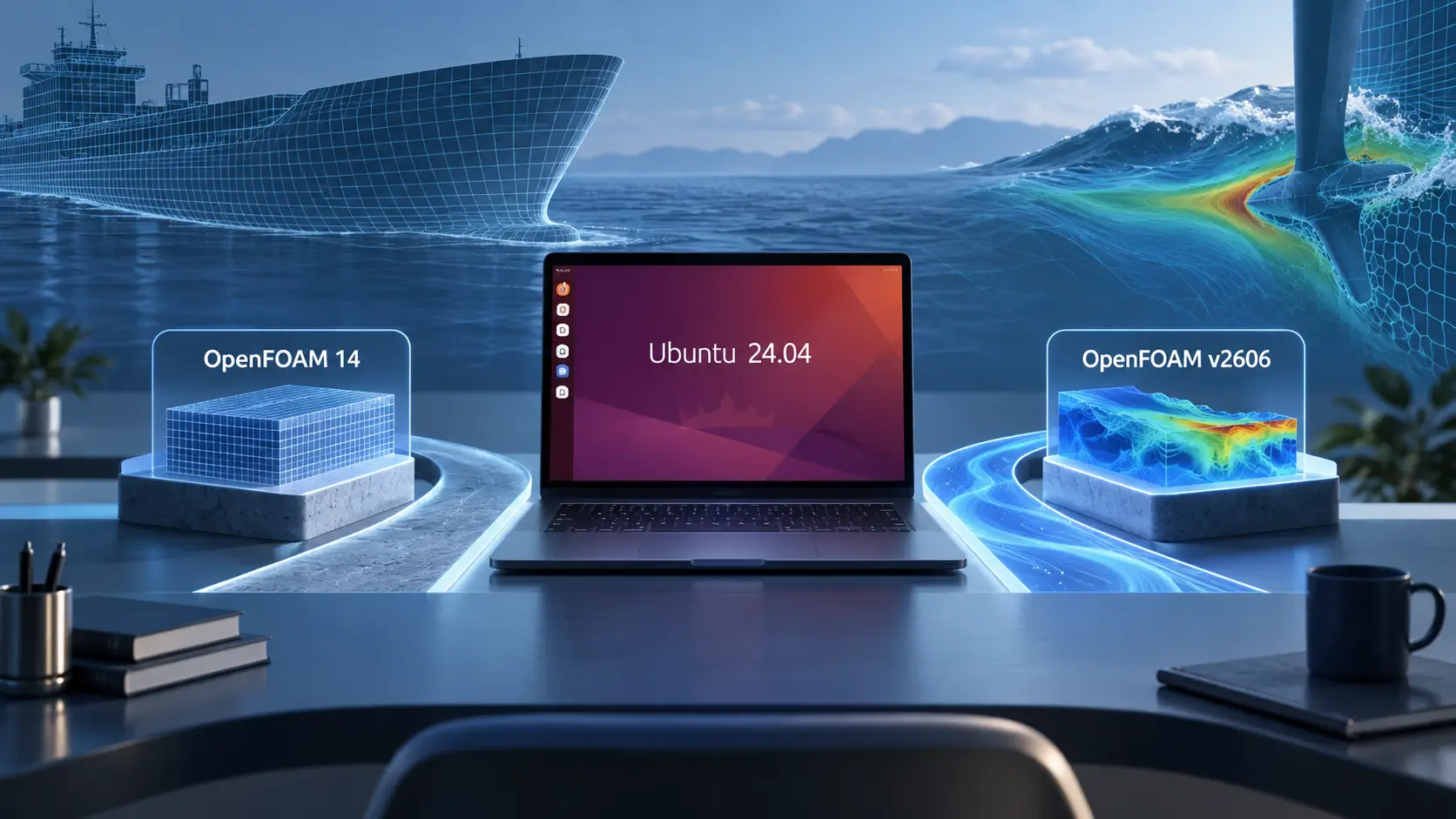 OpenFOAM 14 and v2606 installed side by side on an Ubuntu 24.04 Marine CFD workstation