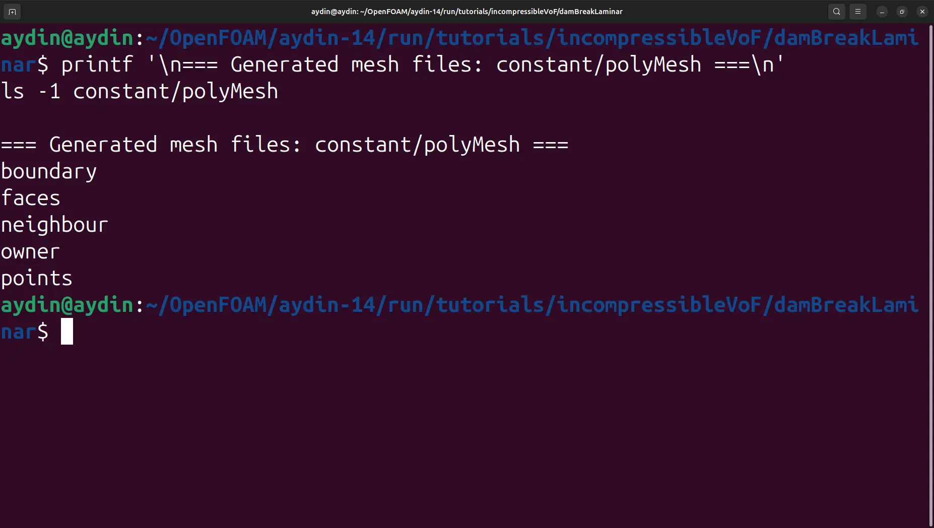 OpenFOAM generated polyMesh files including points faces owner neighbour and boundary